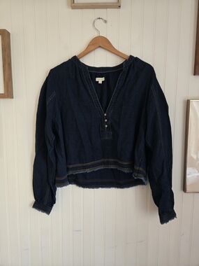 Anthropologie Pilcro Women’s Dark Indigo Denim Peasant Top